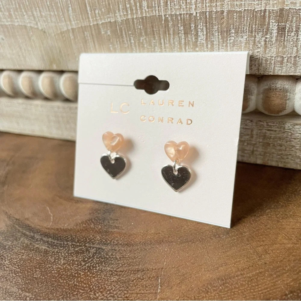 NWT LC Lauren Conrad, pink and silver heart delicate stud earrings - Picture 2 of 4